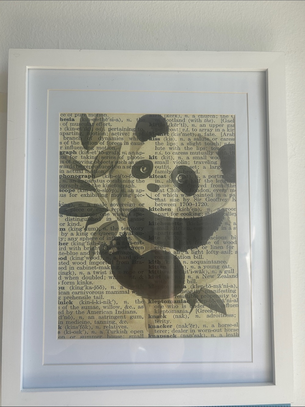 Framed Panda nursery ir kids room Art - Black on Vintage Dictionary Book Page